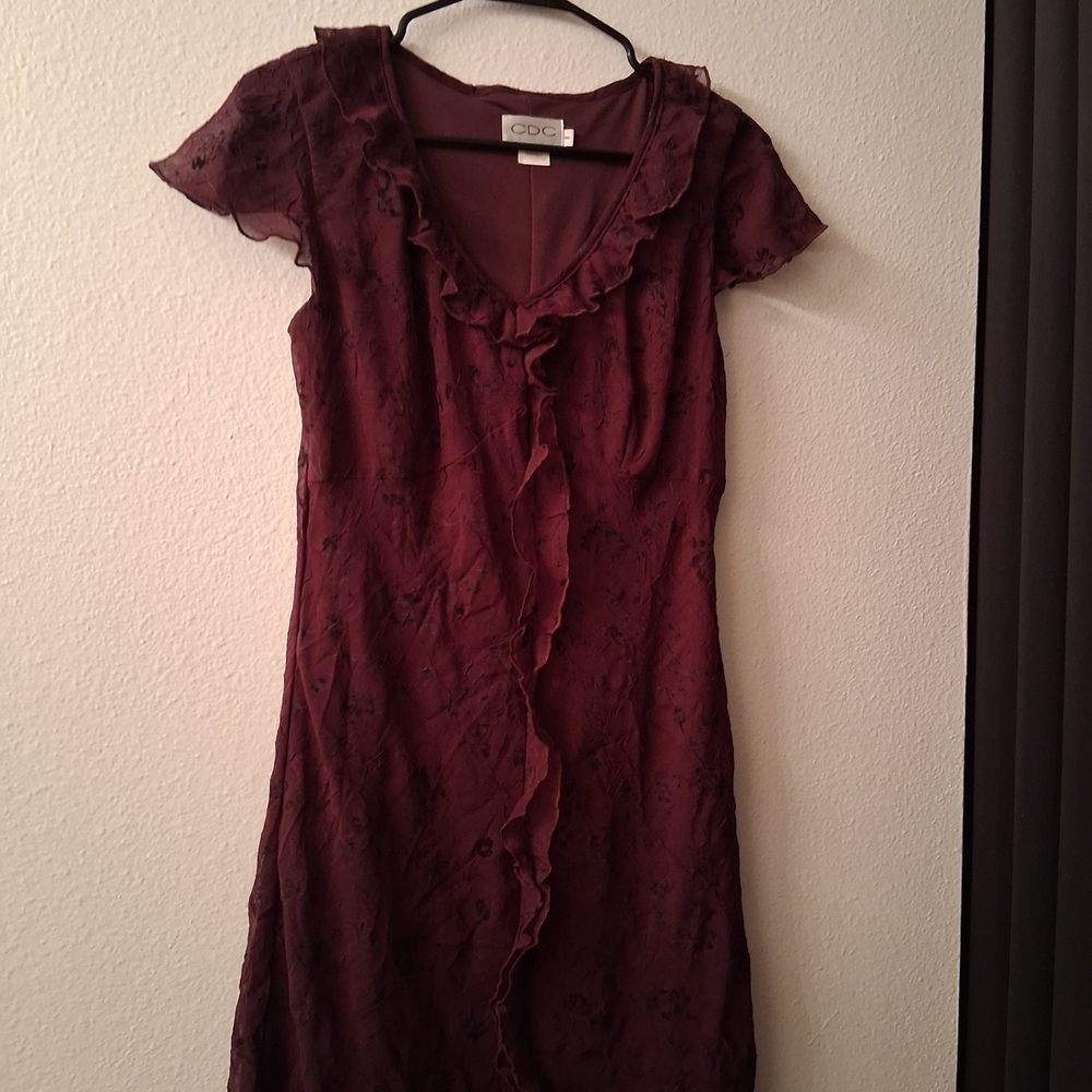 CDC Burgundy Midi Dress with Ruffles